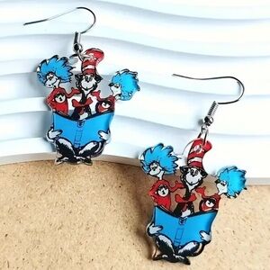 NEW BOUTIQUE Dr. Seuss Cat In the Hat Thing 1 / 2 Acrylic Earrings